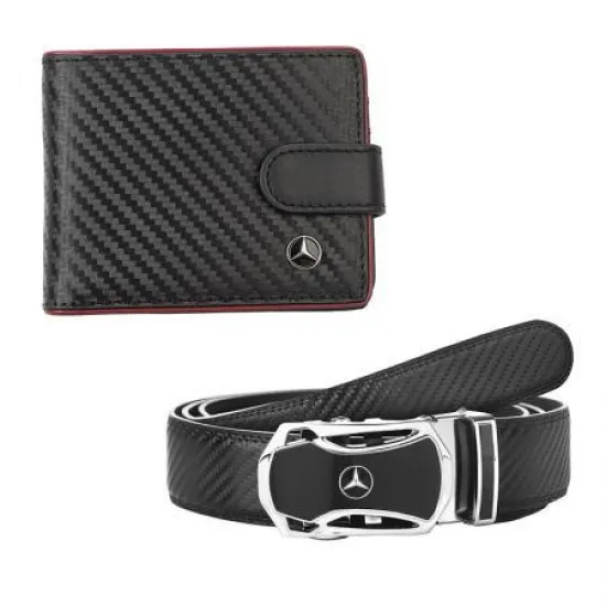 Комплект портфейл и колан Auto Set с логото на Mercedes - карбон as2801s