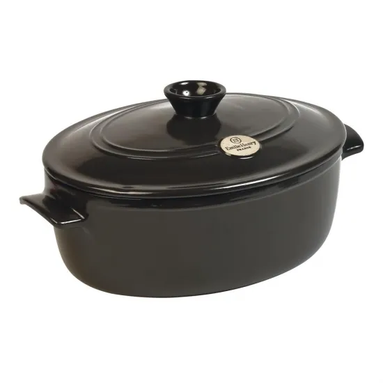 Emile Henry керамична овална тенджера с капак "oval Stewpot" - 6 л - 39,5 X 26,5 см - цвят черен